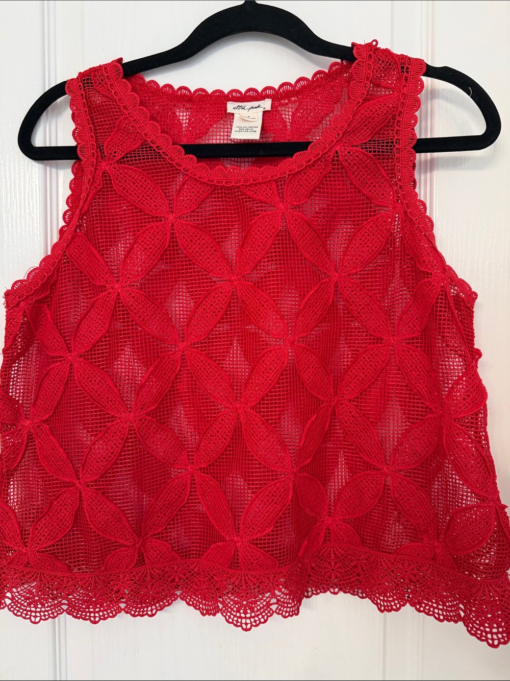 Ultra Pink Red Crochet Floral Camisole